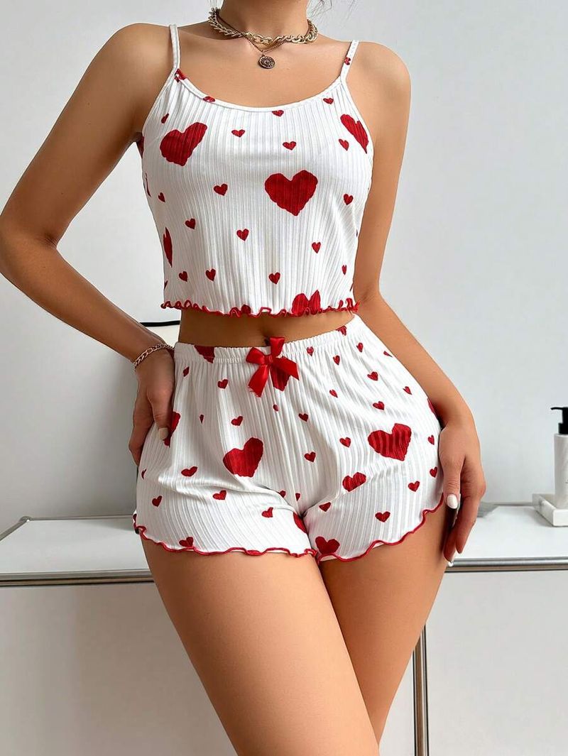 Pigiama da donna con canotta e pantaloncini con stampa a cuore, abbigliamento casual da casa_voghion.com
