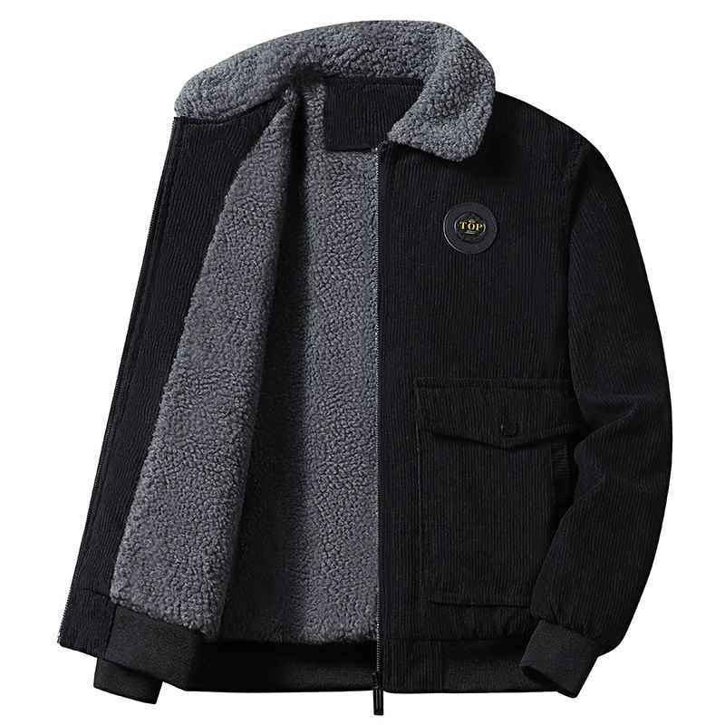 Veste en velours épais pour hommes, pour garder au chaud en hiver, veste ample en velours côtelé de grande taille, vêtements de marque tendance en laine d'agneau_voghion.com