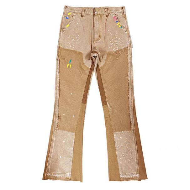 Herrenbekleidung High Street Washed Distressed Stitching Logging Jeans Herren Retro Modetrend Tintenspritzer Print Hose mit weitem Bein_voghion.com