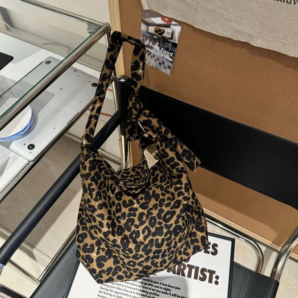 Leopard print diagonal canvas casual trendy tote fashionable women's bag, large capacity single shoulder shopping bag_voghion.com