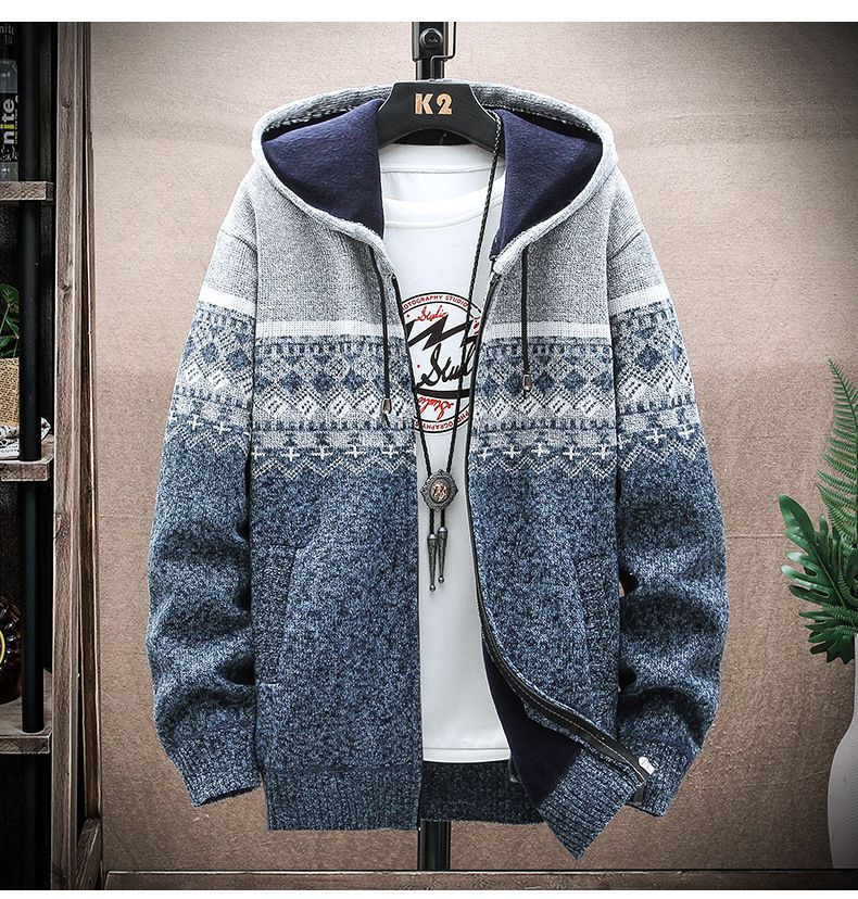 Suéter masculino com capuz e forro de lã – Pulôver de malha de inverno com design térmico reforçado (M-3XL, 4 cores)_voghion.com