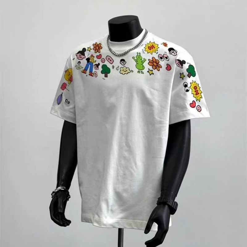 Men's Clothing Short Sleeved T Shirt Ins Trendy Hip Hop Style Round Neck Bottoming Shirt Top_voghion.com