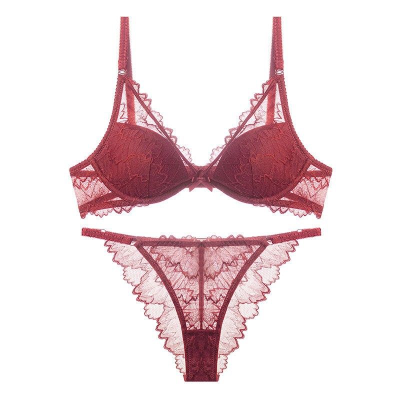 Reggiseno Towen in pizzo di cotone sottile con scollo a V profondo sexy da donna francese, con seno grande e parte superiore piccola anti-caduta_voghion.com
