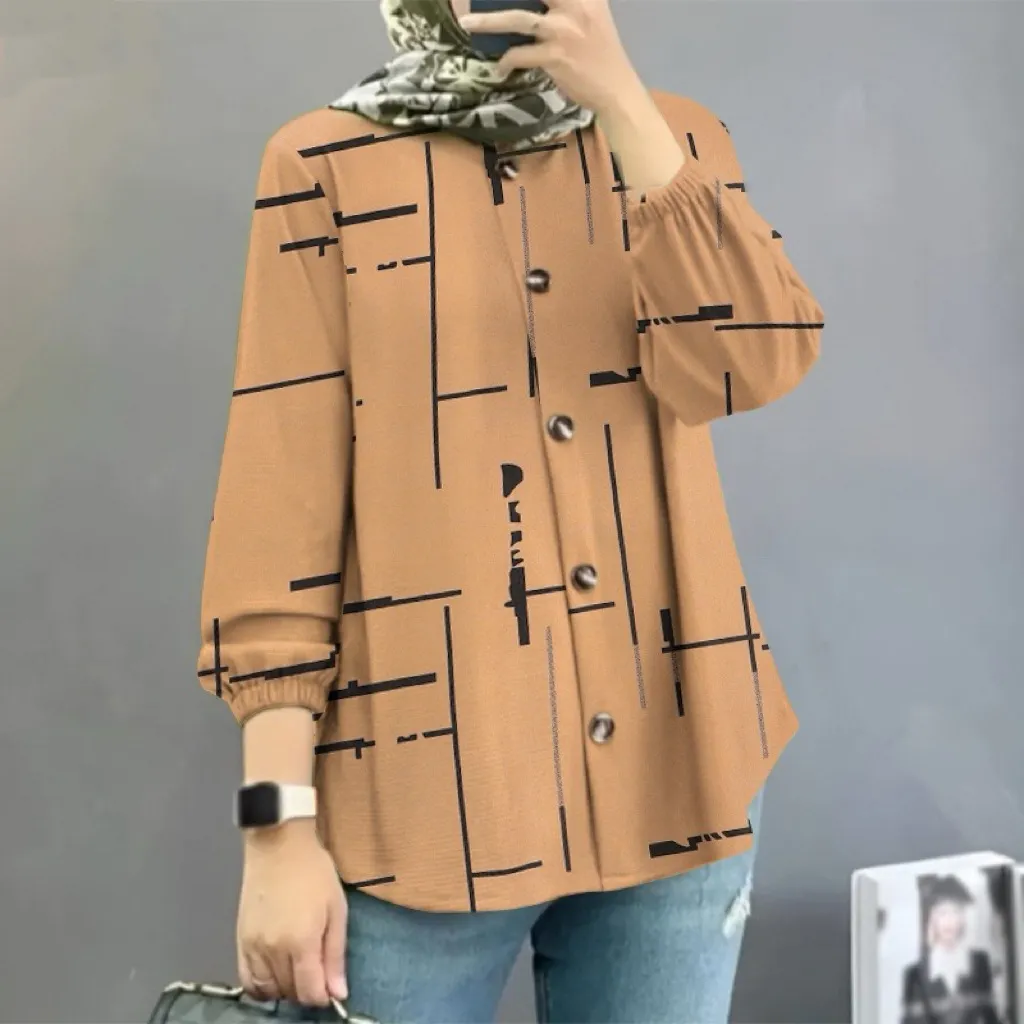 Women's Clothing Middle East Malay New Women's Muslim Floral Shirt Fashion Puff Sleeve_voghion.com