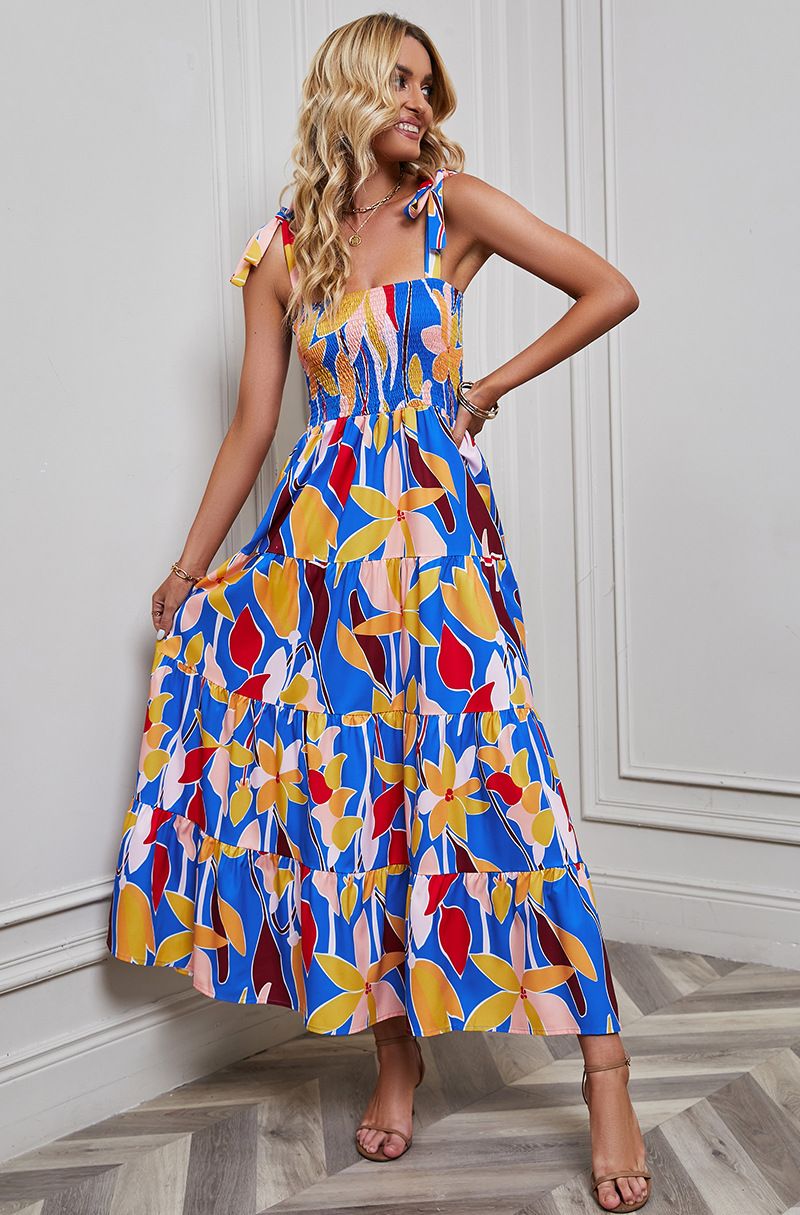 Self Shooting Cross Border Spring Sexy Backless Printed Holiday Style Suspender Dress For Women_voghion.com
