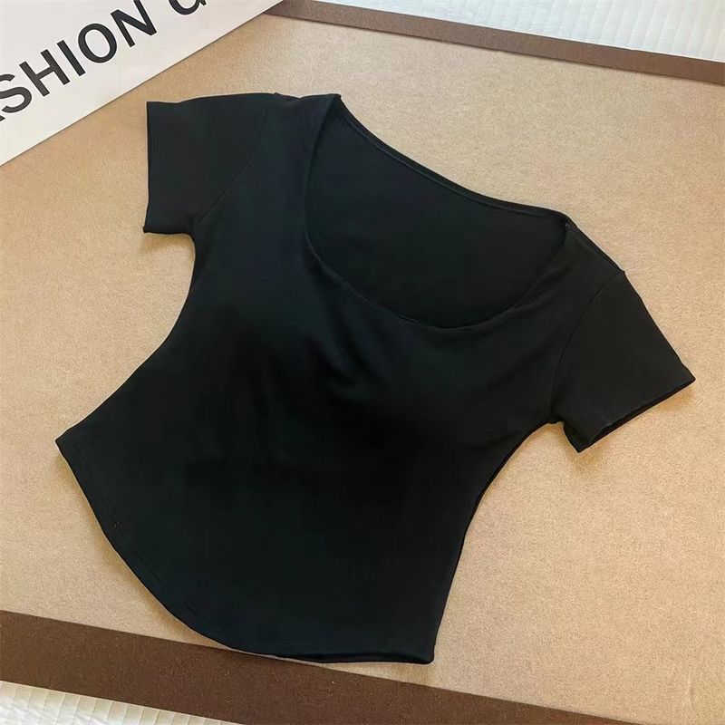 Women's Intimates Cotton Short Sleeved Simple Style With Chest Pad Short Hot Girl Short Sleeved T Shirt Summer Versatile Niche Tops_voghion.com