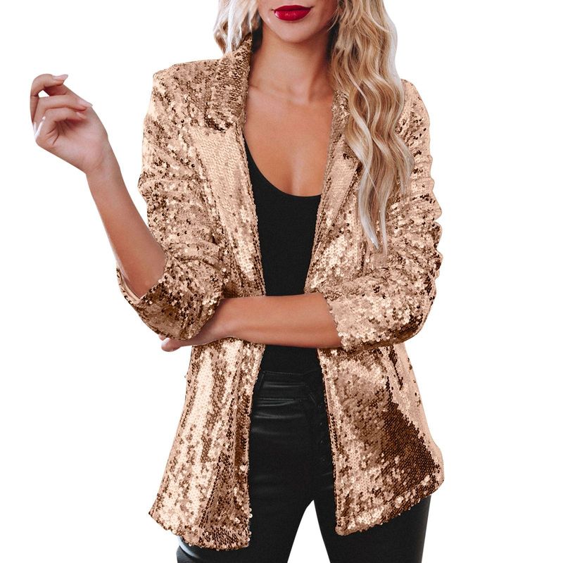 Women's Clothing new commuter style cardigan lapel long sleeved sequined casual suit_voghion.com