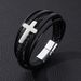 Leather Street Fashion Bracelet Alloy Laser Multi-layer Woven Cross Shape Bangle_voghion.com