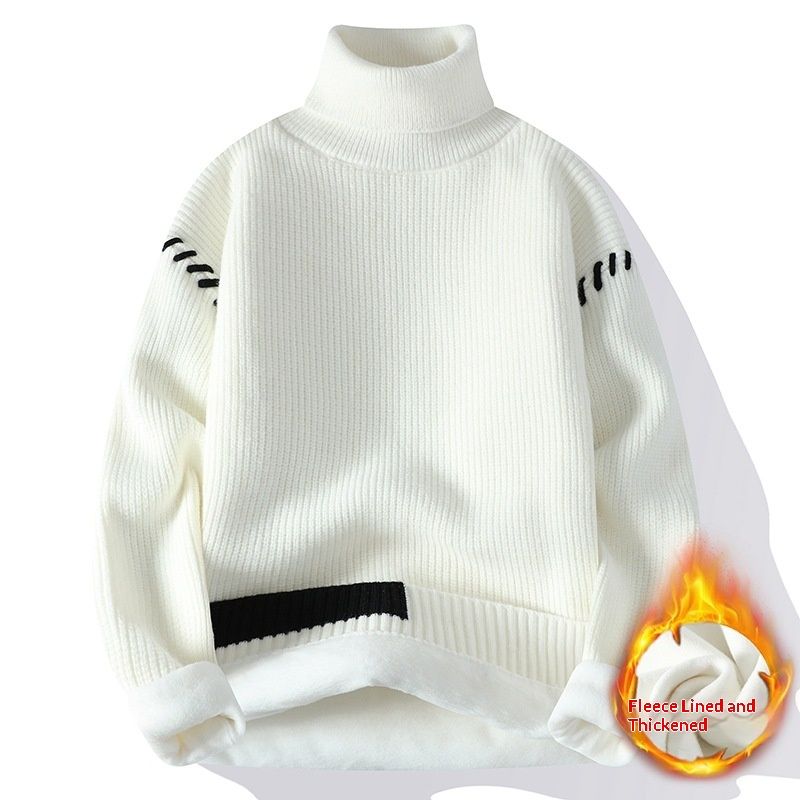 Hue Hue New Knitted For Men, Trendy Fleece-Lined Top, Youth High-Neck Sweater, Autumn And Winter Warm Sweater_voghion.com