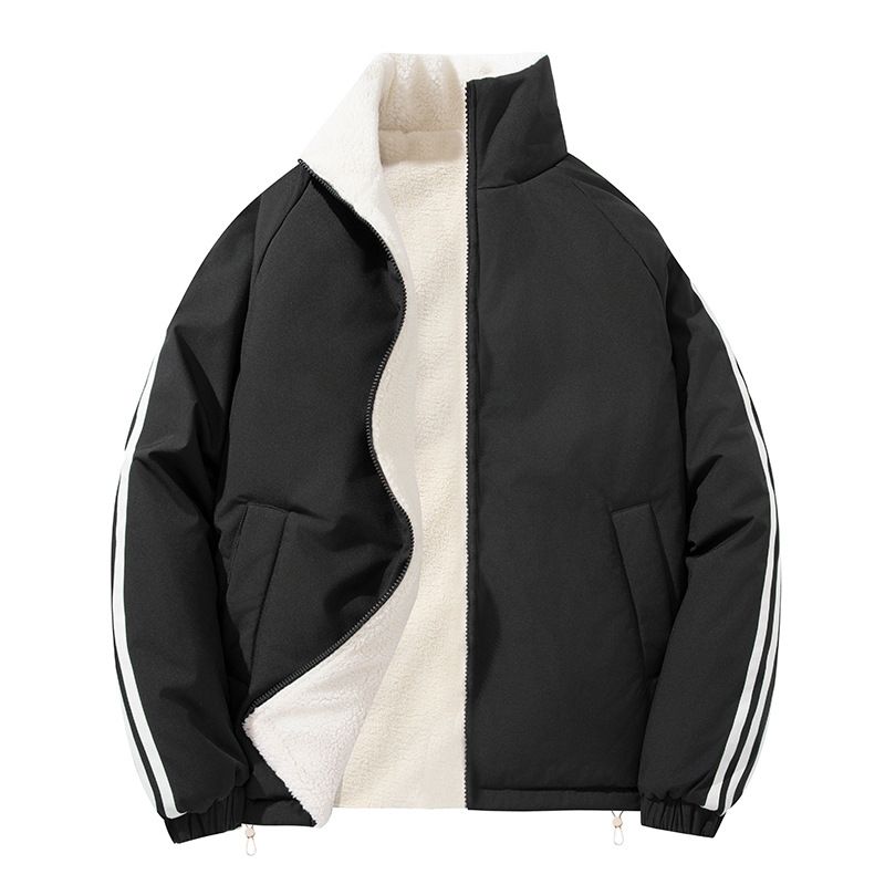 Herrenbekleidung Wendbare Sherpa-Fleecejacke für Männer und Frauen – Warmer Wintermantel mit Reißverschluss, Stehkragen, dickem Futter und mehreren Taschen_voghion.com