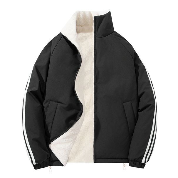 Herrenbekleidung Wendbare Sherpa-Fleecejacke für Männer und Frauen – Warmer Wintermantel mit Reißverschluss, Stehkragen, dickem Futter und mehreren Taschen_voghion.com