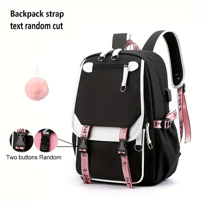 Large Capacity Cute Backpack With USB Charger Hole, Notebook Backpack For Students, Women's Canvas Backpack_voghion.com