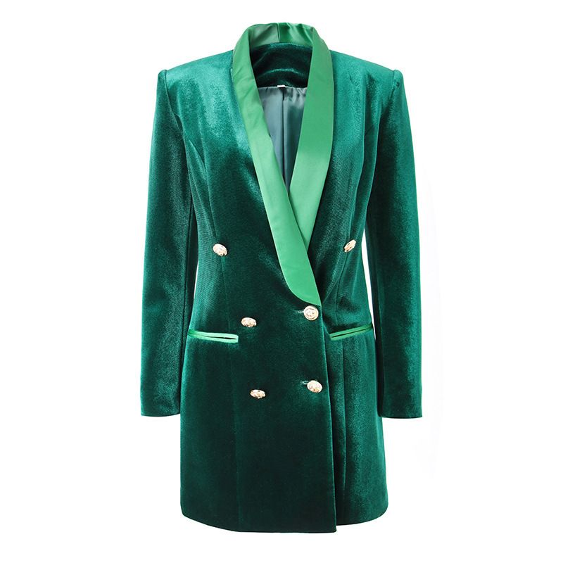 Großer roter Anzugrock aus Samt mit Spleißsatin und grünem Fruchtkragen-Taillenkleid, heißer Verkauf_voghion.com
