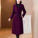 Women's Long Wool Coat - Oversized Trench Coat With Belted Waist, Knee-Length Vintage Style Winter Overcoat_voghion.com