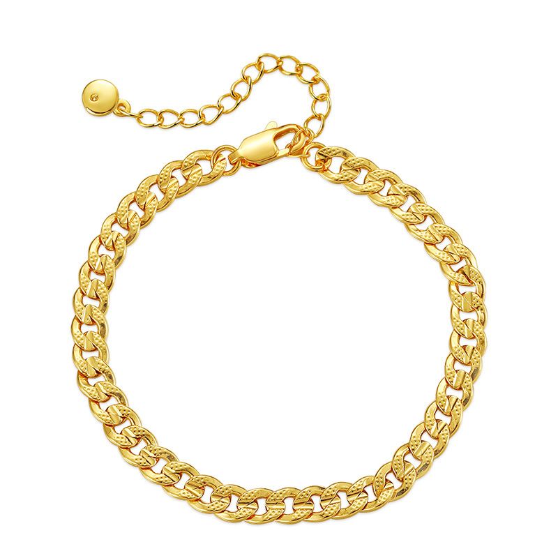 Bracciale in ottone placcato oro con ritenzione del colore, catena piatta versatile classica in metallo cubano_voghion.com