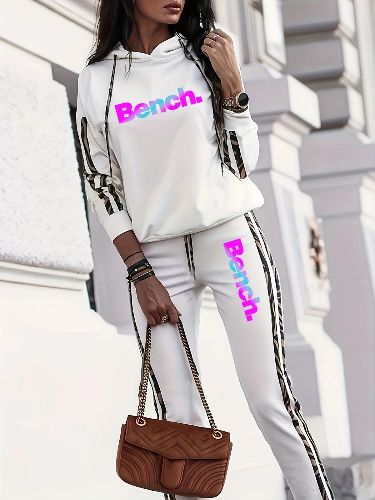 Damen-Kapuzenpullover-Set mit Buchstabendruck, langärmligem Pullover-Sweatshirt und Hose mit elastischer Taille_voghion.com