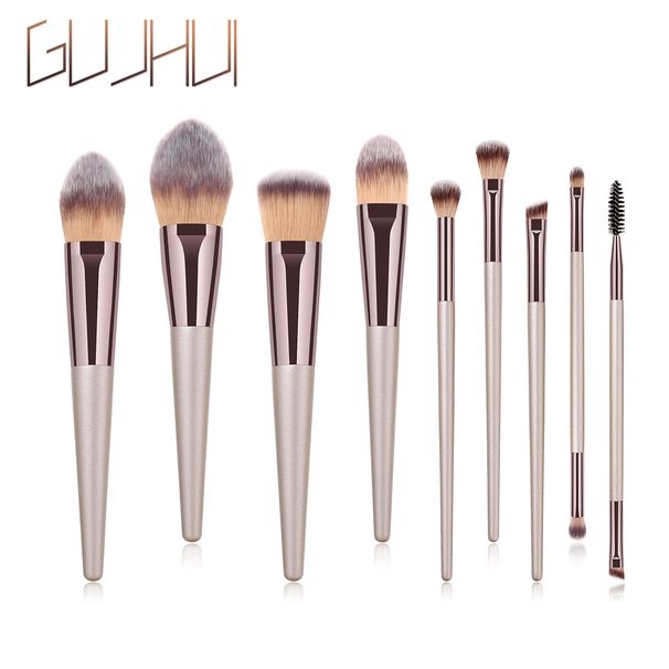 Set pennelli trucco 9 pezzi Yuncai Champagne Gold (7 pezzi + 2 pezzi) Nuovi strumenti di bellezza GUJHUI_voghion.com