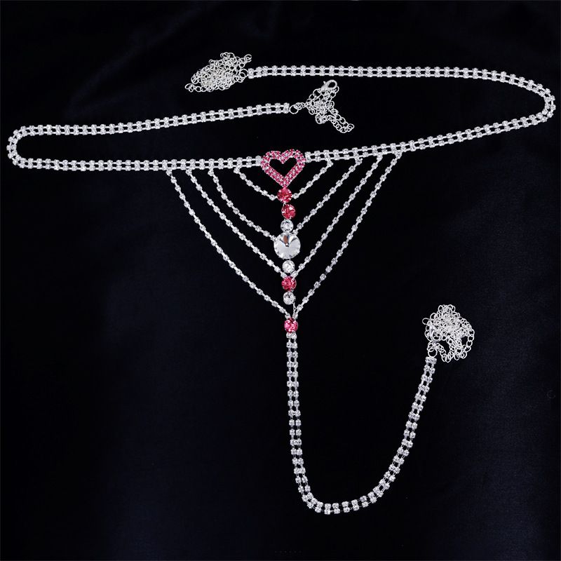 Catena per il corpo con strass a forma di cuore sexy da donna, elegante catena per la vita da donna, accessorio da spiaggia alla moda, placcato oro e argento_voghion.com