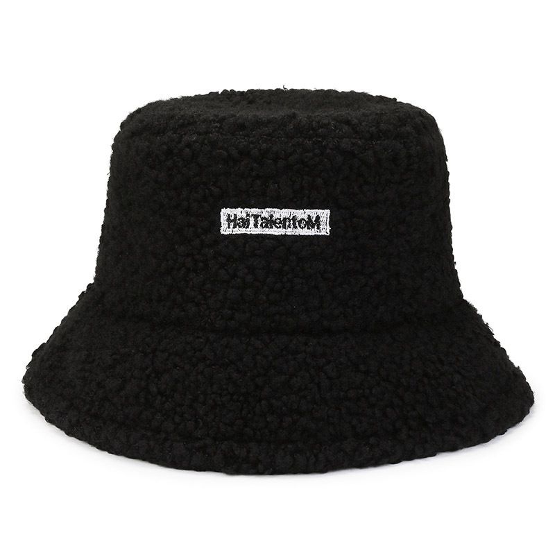 New Same Style Lamb Wool Fisherman Hat Women's Korean Edition Letter Embroidered Lamb Plush Hat Simple And Versatile Korean Edition_voghion.com