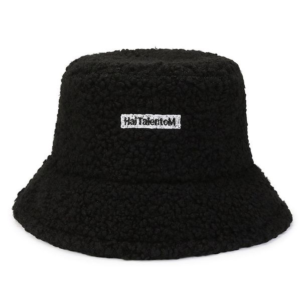 New Same Style Lamb Wool Fisherman Hat Women's Korean Edition Letter Embroidered Lamb Plush Hat Simple And Versatile Korean Edition_voghion.com