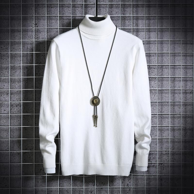 Men's High Necked Sweater Men's Slim Fit Autumn and Winter Korean Casual Multi-color Knit Sweater_voghion.com