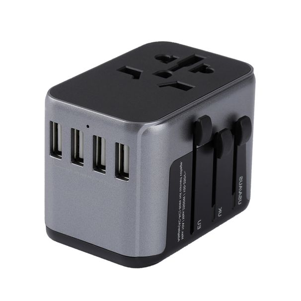 Black 633F International Travel Adapter Multi Plug Outlet Extender Universal Power Charger with 4 USB Charging Ports_voghion.com