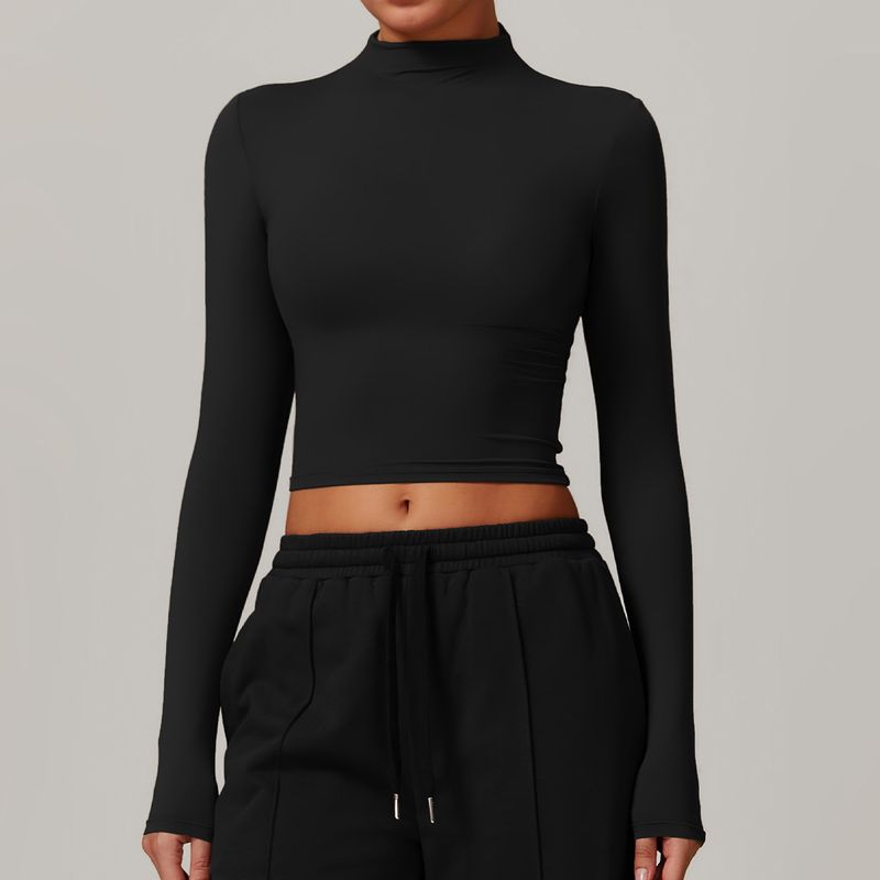 Women’s Clothing Quick Drying Fitness Sports Long Sleeved Tops High Collar Tight Outer Wear All Match Long Sleeved Yoga Clothes_voghion.com