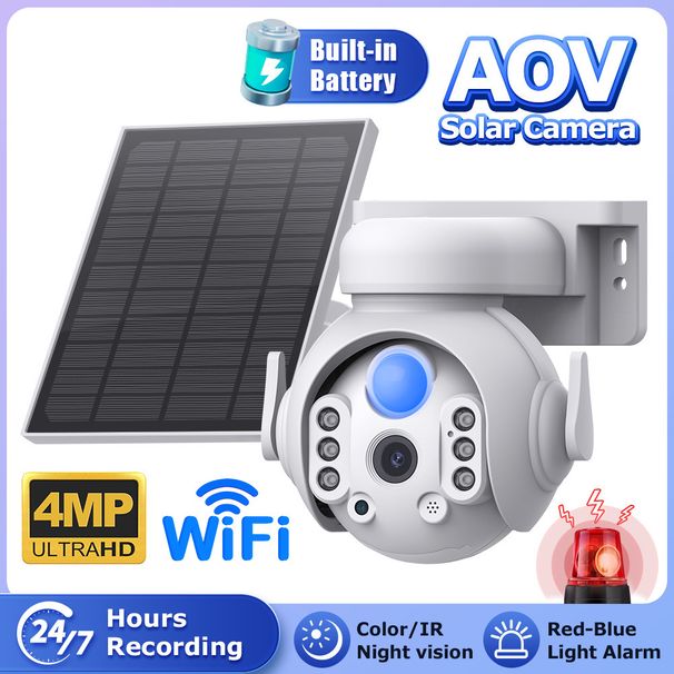 Icsee Low Power Solar Surveillance Camera 4MP Color Infrared Night Vision Wireless Wifi PTZ Camera_voghion.com