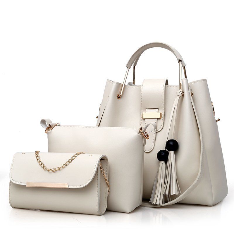 Handbag Set For Women Women's Bag Solid Color Fashion Bead Tassel Bag Three-piece Hand Bill Shoulder Crossbody Bag_voghion.com