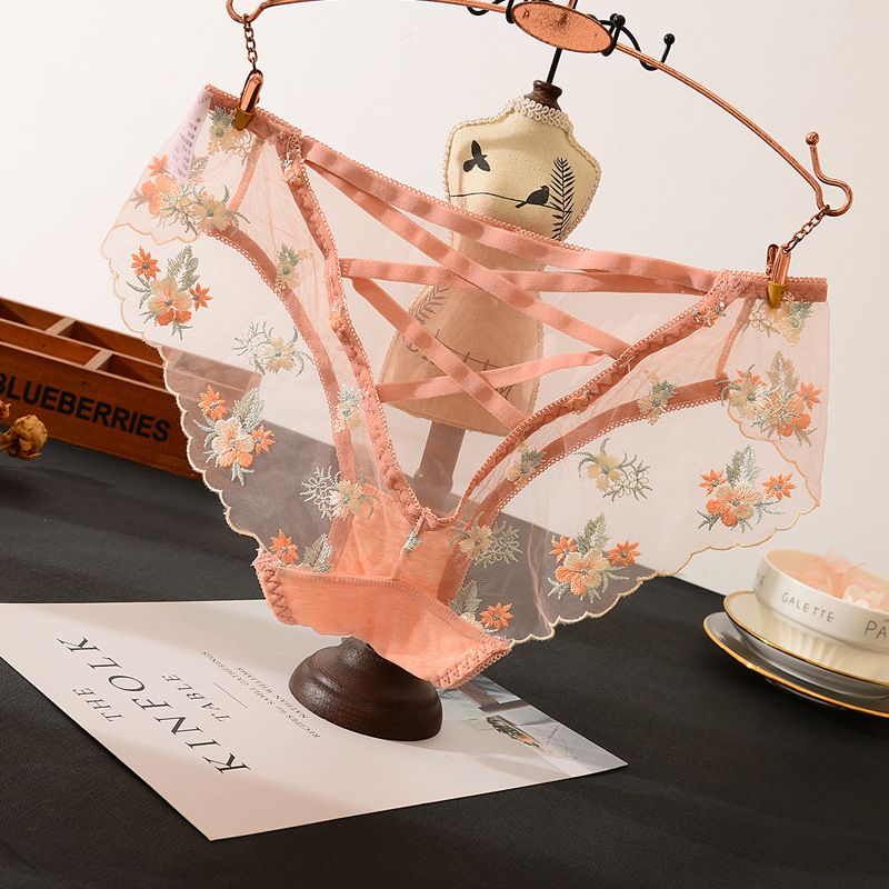 Women's Intimates Mesh Strap Jacket Hollow Cotton Crotch Panties_voghion.com