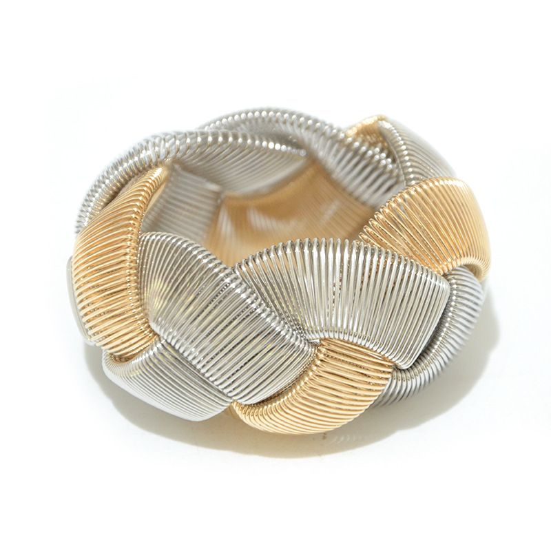 Circle Women's Metal Spring Jewelry Gold Elastic Woven Bracelet_voghion.com