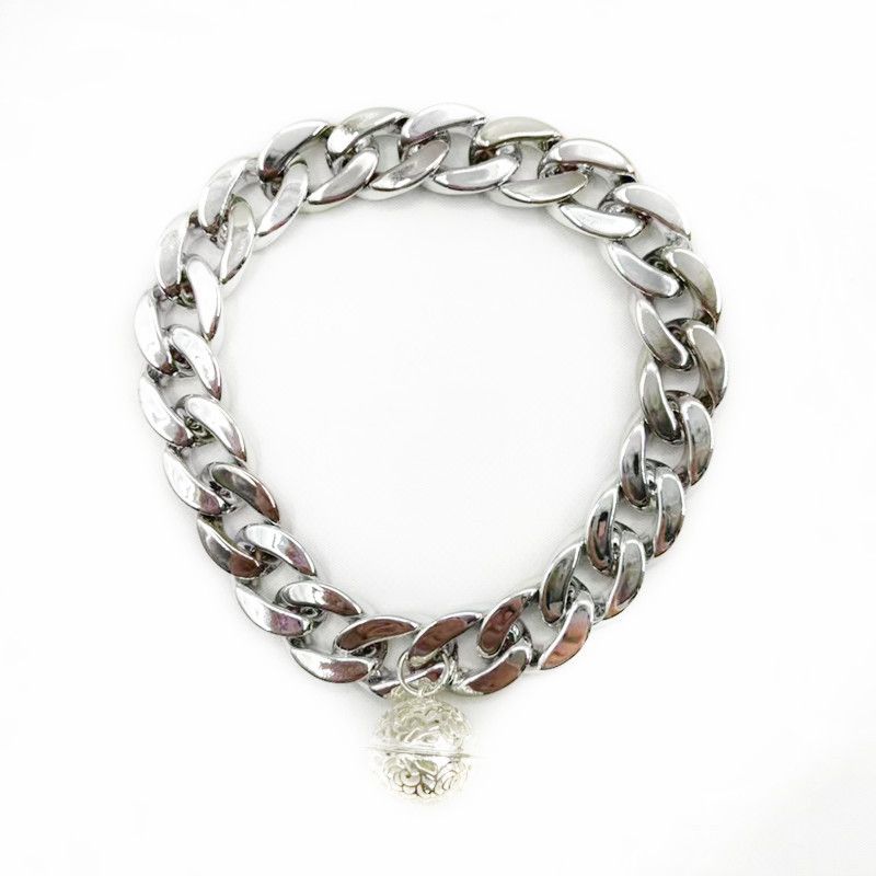 Coleira de cachorro oca para animais de estimação Teddy Corgi Bulldog Francês com sino de plástico, corrente grande dourada_voghion.com