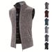 Chaleco de punto grueso con forro polar, cuello vertical y corte ajustado para hombre. Talla grande. Suéter informal a la moda._voghion.com