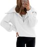 Women's zip-up sweatshirt with lapel long-sleeved shoulder pullover hoodie_voghion.com