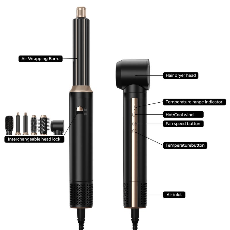 Hochgeschwindigkeits-Heißluftkamm mit 6 Funktionen, Multifunktions-Lockenstab, Hochleistungs-Haarglätter, Modellierkamm für Haartrockner_voghion.com