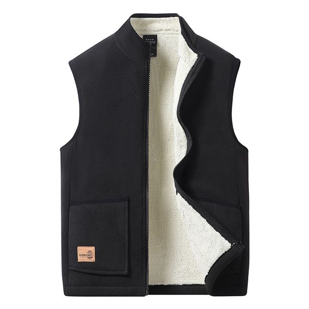Gilet in pile da uomo con collo alto – Gilet caldo e foderato in pelle di agnello per autunno e inverno (grigio scuro/nero/blu scuro) – dalla L alla 5XL_voghion.com