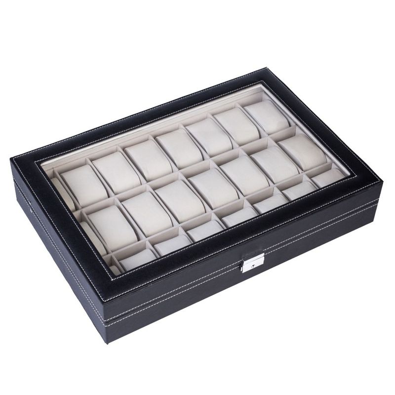 Black Holds Jewelry Storage Collection Watch Portable Men Women For Display Slot Elegant 24 For Box Watches Organizer Case_voghion.com