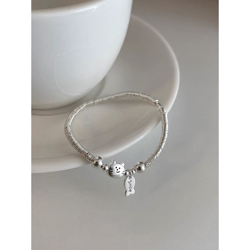 Simple Bead Wrapped Cat Eating Fish 2024 New Cool Style Temperament Niche Exquisite Versatile Bracelet_voghion.com