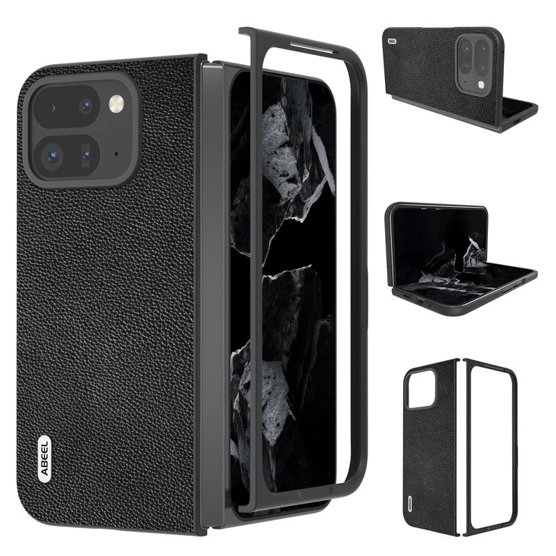 For Google Pixel 9 Pro Fold ABEEL Black Edge Genuine Leather Mino Phone Case(Black)_voghion.com