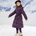 Girls' down cotton thickened and warm, long length jacket, stylish, medium to large size, waist cinched, children's 2024_voghion.com