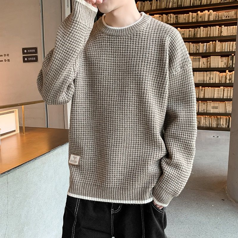 Maglione in due pezzi finto di alta qualità per uomo, maglioni autunnali larghi, capispalla caldi e ispessiti invernali, maglia da uomo_voghion.com
