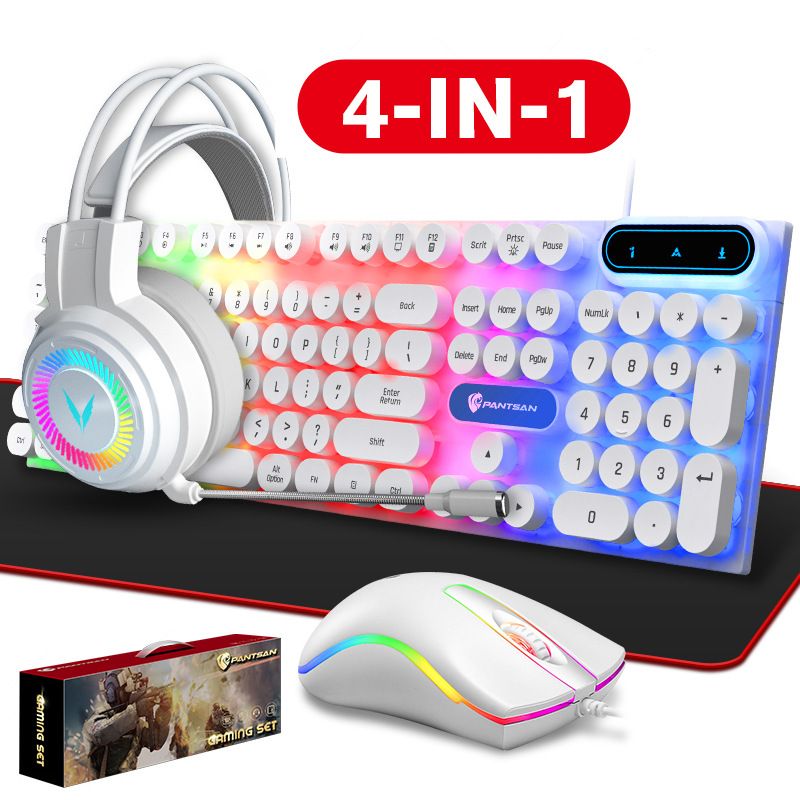 Luminous Keyboard With Packaging, Neutral All-English Luminous Punk Keyboard, Mouse, Earphones, Mouse Pad, Three Or Four-piece Set 4in1._voghion.com