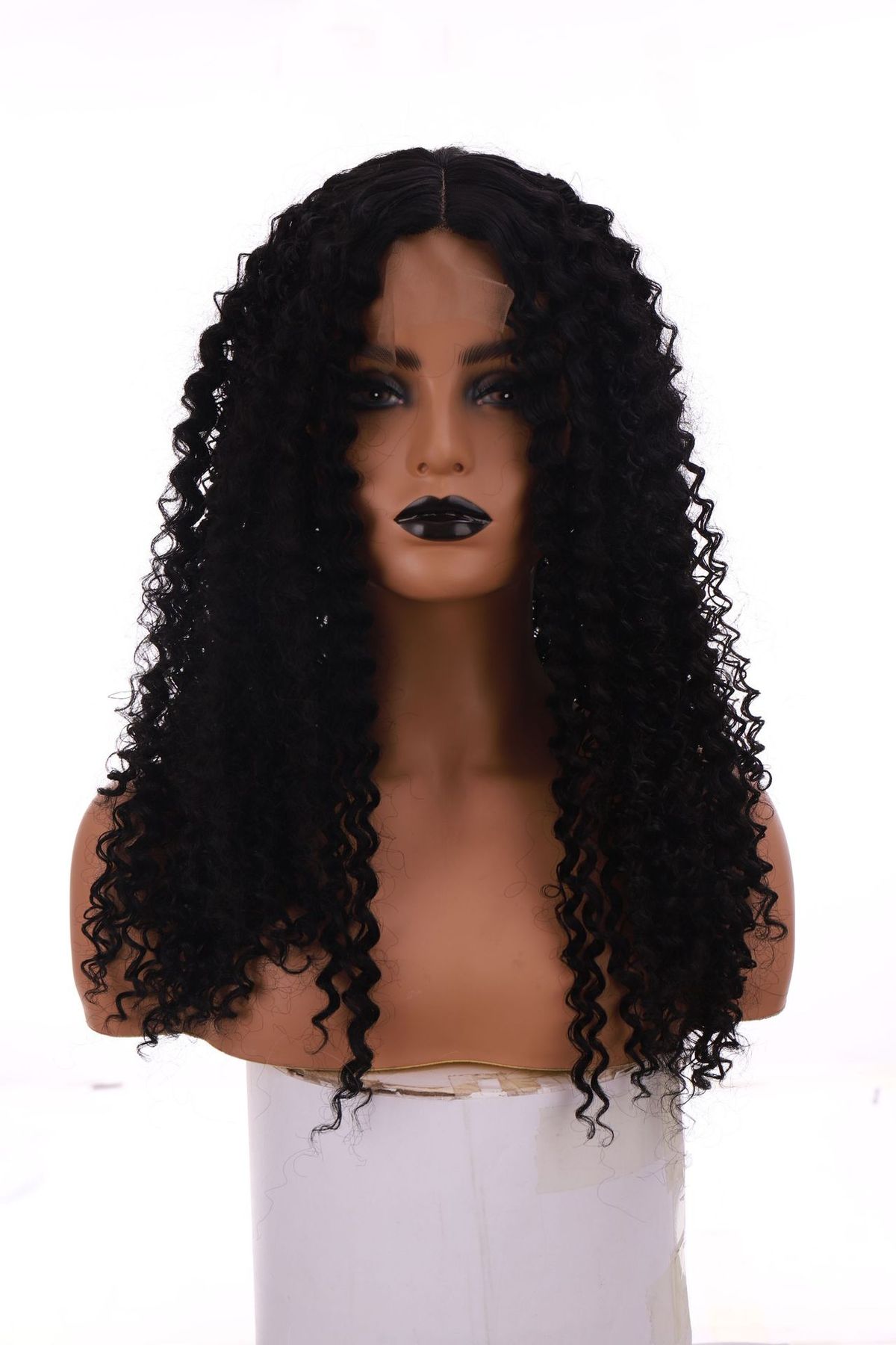 Parrucca frontale in pizzo piccolo nero riccio lungo riccio copertura capelli seta alta temperatura soffice 60cm_voghion.com