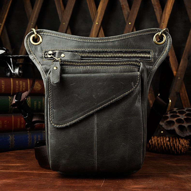 Fortschrittliche Kopfschicht aus ölgehärtetem Leder, Rindsleder, trendige, coole 8-Zoll-Beintasche für den Außenbereich für Herren_voghion.com