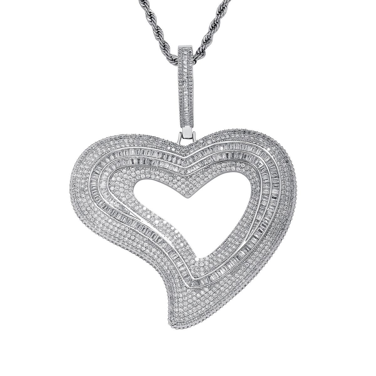 Women's Jewelry Elegant Hollow Heart Zircon Necklace With Twist Chain, Unique Asymmetrical Design, Fashionable Statement Piece For Everyday Wear_voghion.com