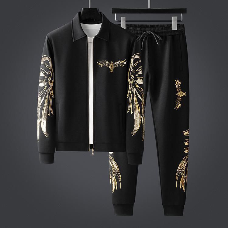 Ensemble deux pièces pour homme, veste et pantalon brodés, tenue d'automne de qualité supérieure, légère et confortable, tenue décontractée pour le travail._voghion.com
