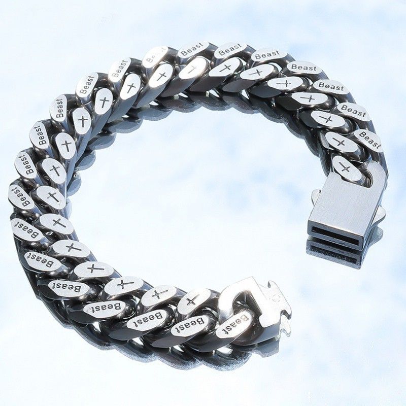 Bracciale a catena cubana versatile, minimalista e alla moda, in acciaio al titanio, da uomo, stile hip-hop_voghion.com
