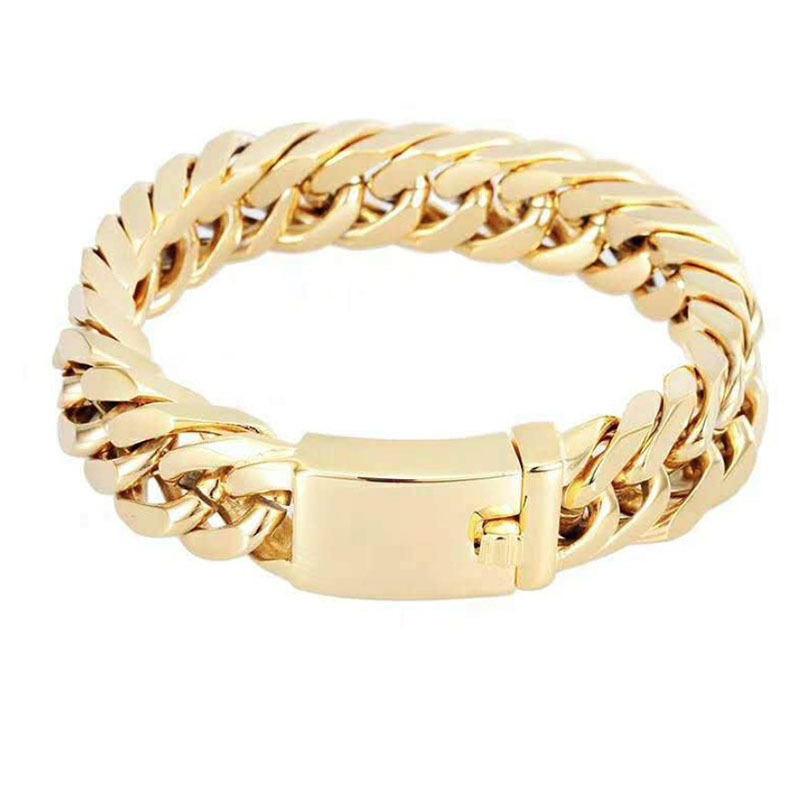 Bracciale da uomo in lega di alluminio con doppia fibbia in stile hip hop, con catena cubana in oro audace_voghion.com