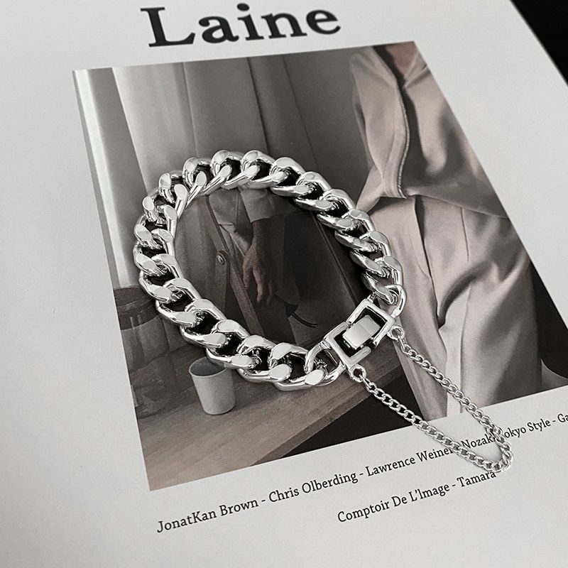 Ins Alloy Personality Hip-Hop Bracelet Unisex Stainless Steel Metal Chain Simple Elegant Versatile Hand Jewelry_voghion.com