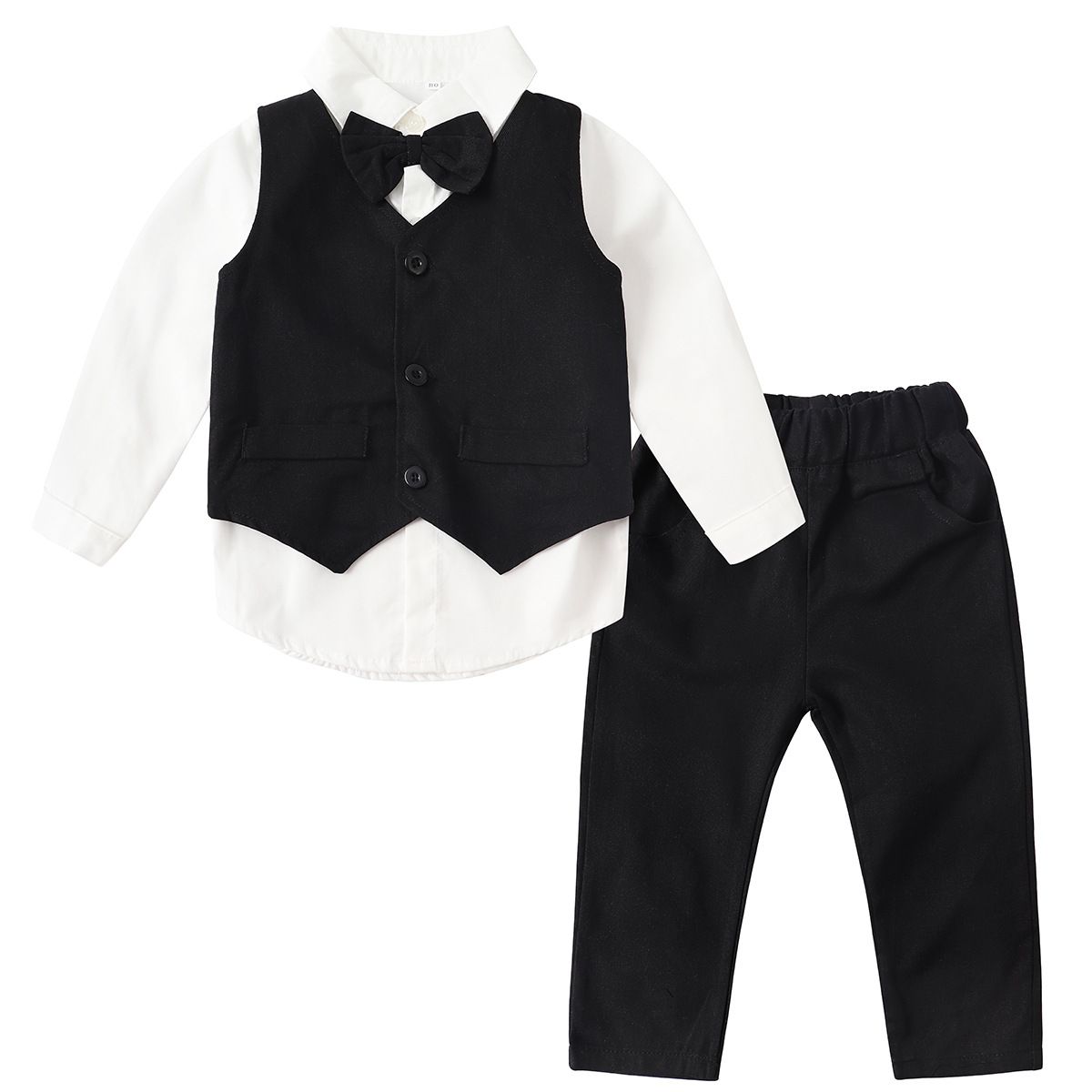 Mother & Kids Cross-border children's clothing children's vest bow tie long-sleeved shirt suspenders trousers three-piece suit boy's evening dress_voghion.com